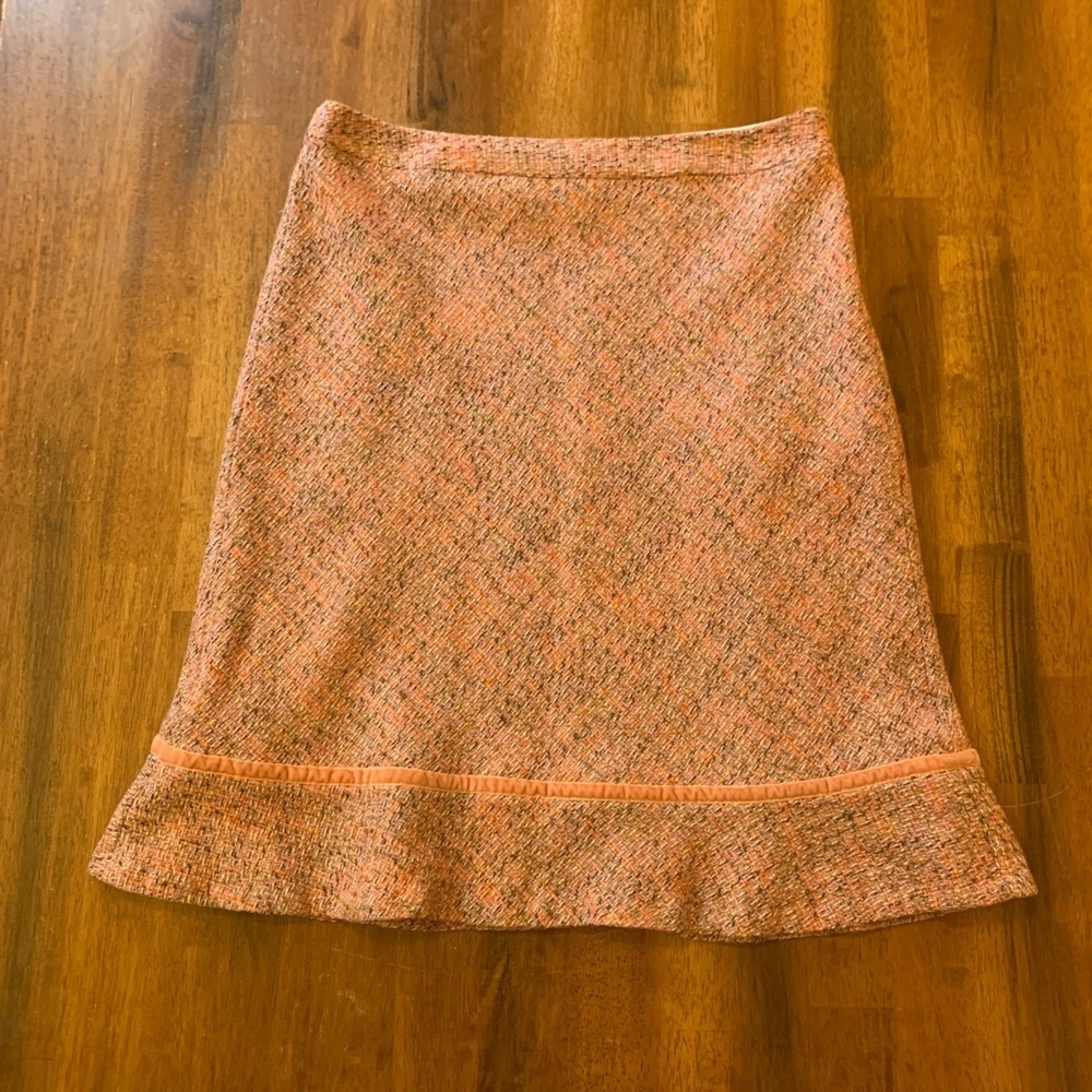 Gap skirt 10 Pink Y2K Wool Acrylic Woven Boucle Knit Ruffled Trim Lined zipper